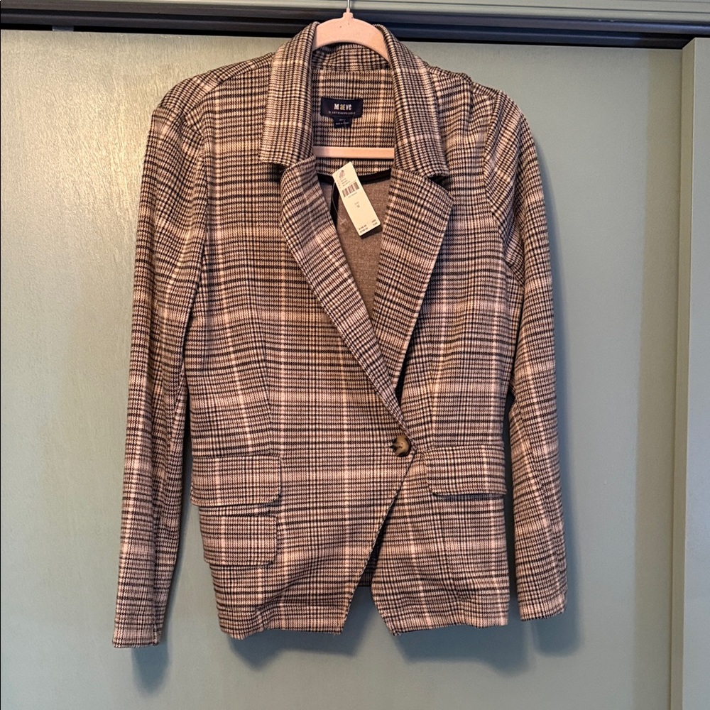 Maeve Brown and Cream Houndstooth Plaid Blazer